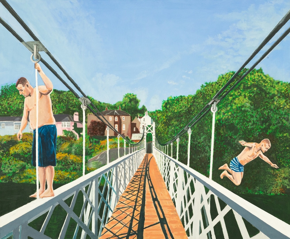 young people jumping off a bridge